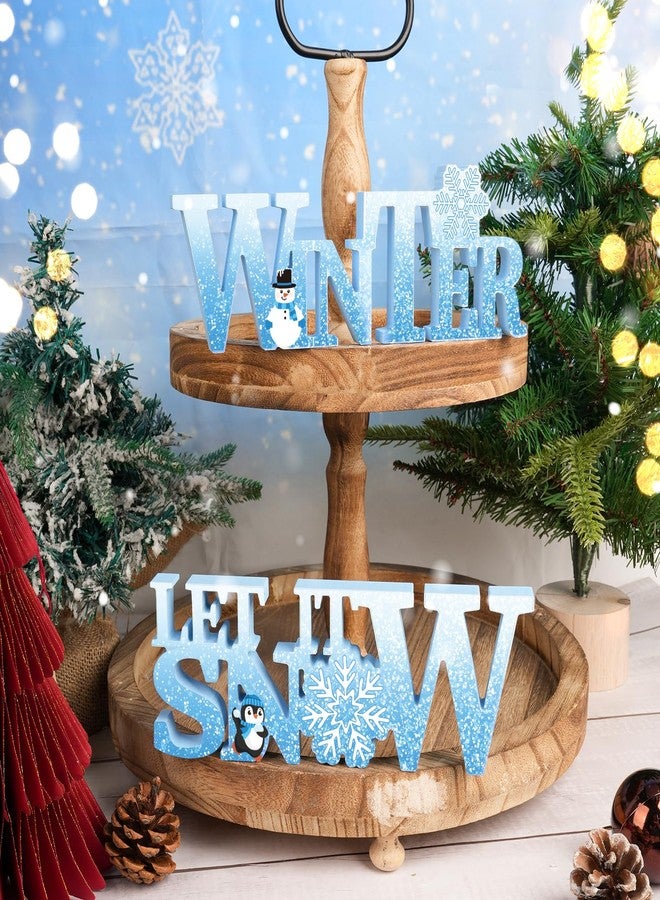 COCHIE Wooden Winter Let It Snow Sign, Snowflake Winter Decorations for Home, Office, Shelf, Mantel, Indoor, Blue White Wood Table Top Party Decor (Blue) - Image 4